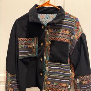 Colorful Patterned Jacket with Black Accents